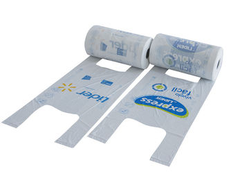 Túi áo thun mua sắm bằng nhựa cho bao bì trên cuộn, màu trắng, vật liệu HDPE
